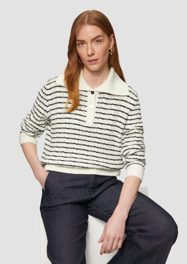 Relaxed-Fit-Pullover mit Troyer-Kragen und Zopfmuster