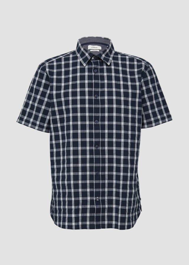 Regular Fit: Kariertes Kurzarmhemd mit Struktur