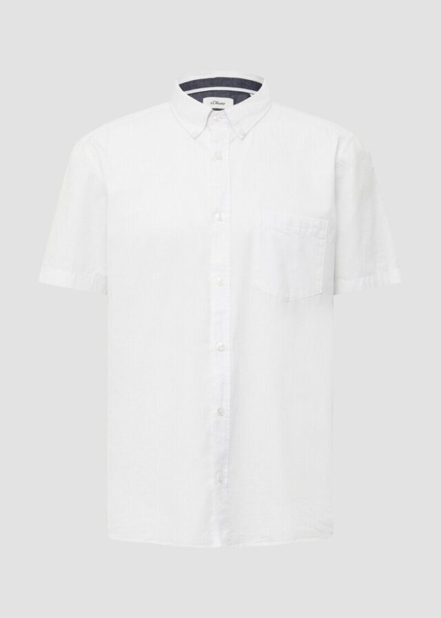 Regular Fit: Kurzarmhemd mit Struktur-Streifen und Button-Down-Kragen