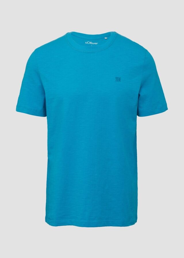 T-Shirt mit Flammgarnstruktur und Logo-Print