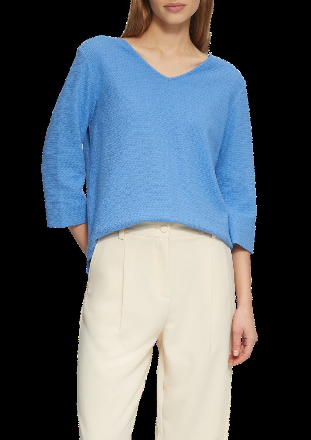 Strukturiertes Jersey-Sweatshirt mit V-Ausschnitt und 3/4-Ärmeln