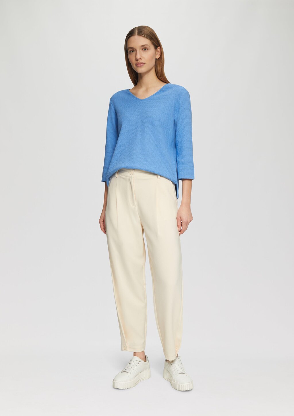 Strukturiertes Jersey-Sweatshirt mit V-Ausschnitt und 3/4-Ärmeln