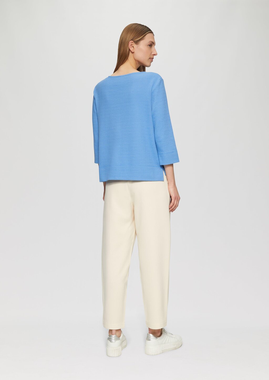 Strukturiertes Jersey-Sweatshirt mit V-Ausschnitt und 3/4-Ärmeln