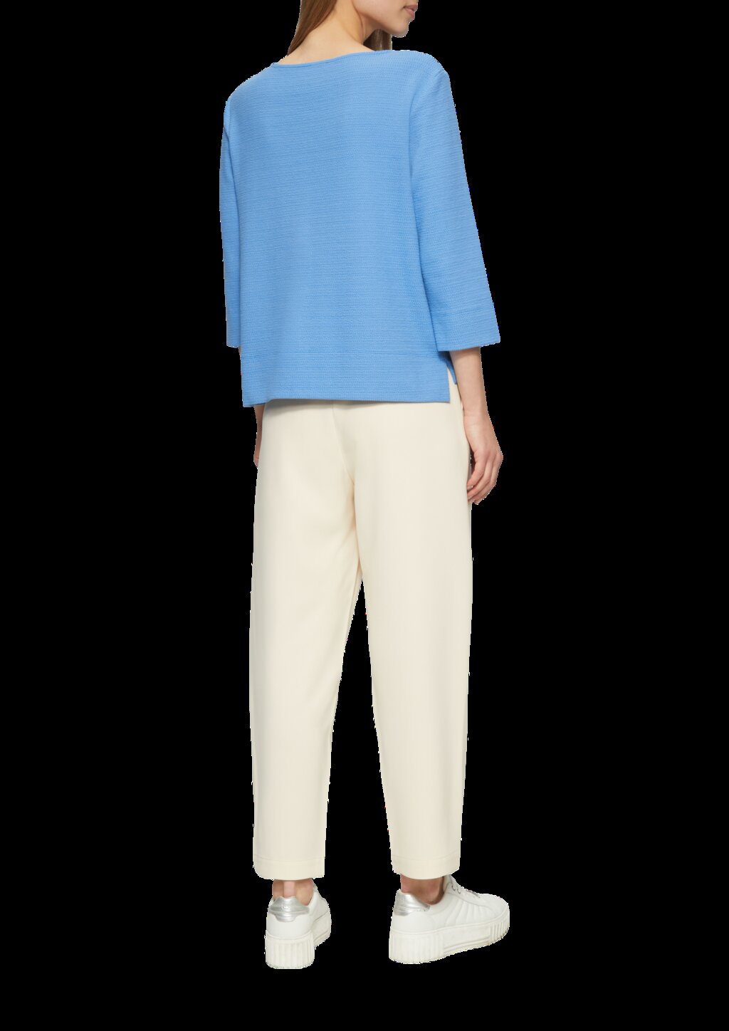 Strukturiertes Jersey-Sweatshirt mit V-Ausschnitt und 3/4-Ärmeln