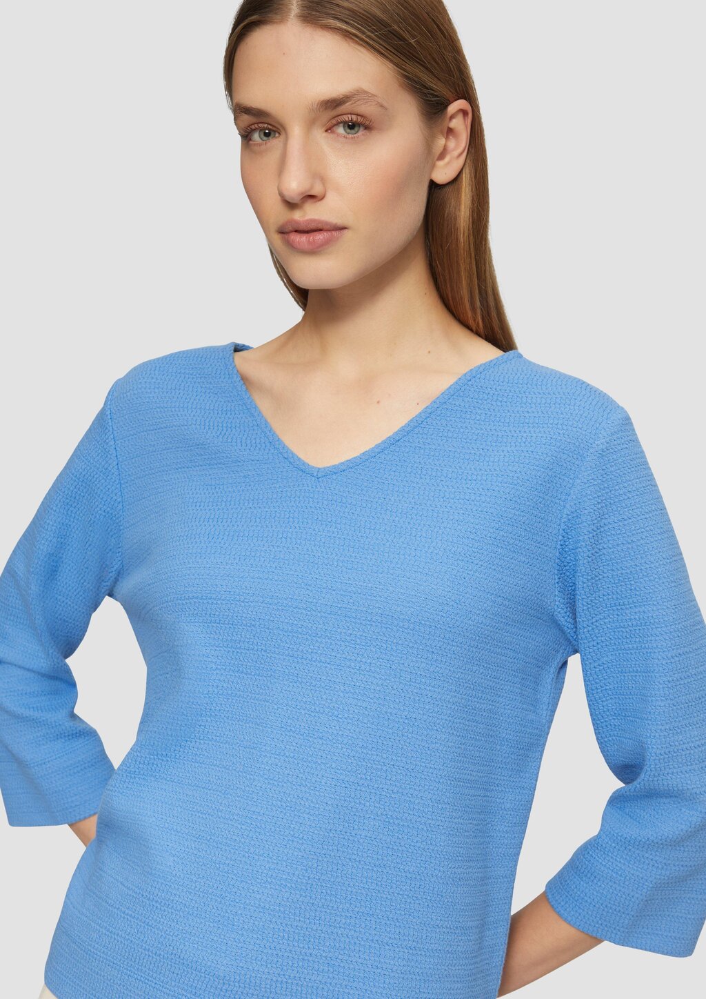 Strukturiertes Jersey-Sweatshirt mit V-Ausschnitt und 3/4-Ärmeln