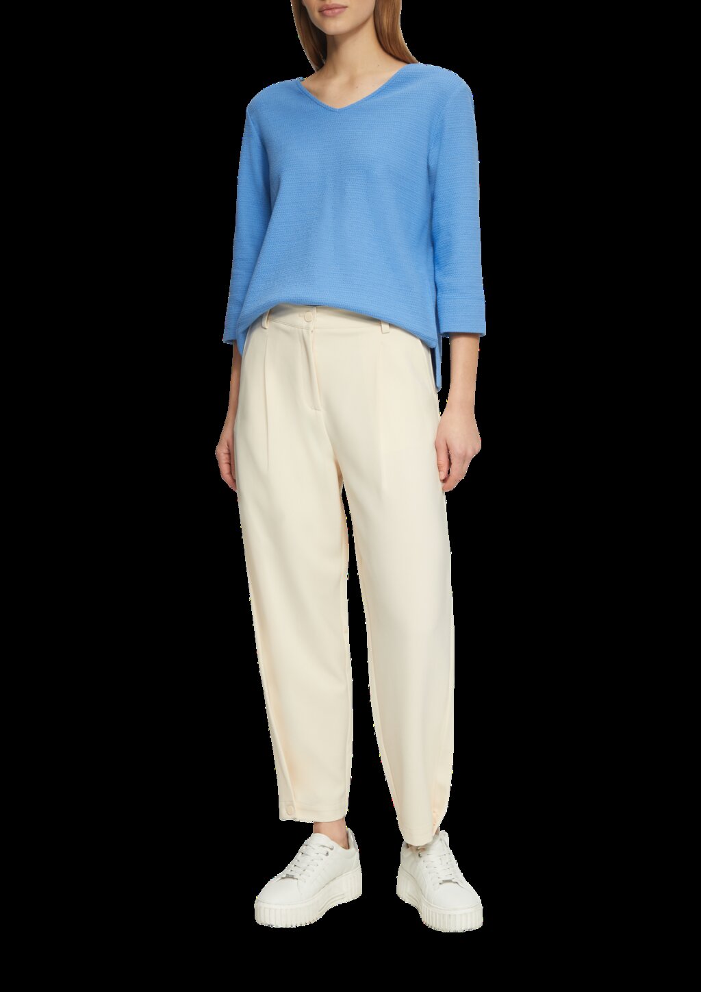 Strukturiertes Jersey-Sweatshirt mit V-Ausschnitt und 3/4-Ärmeln