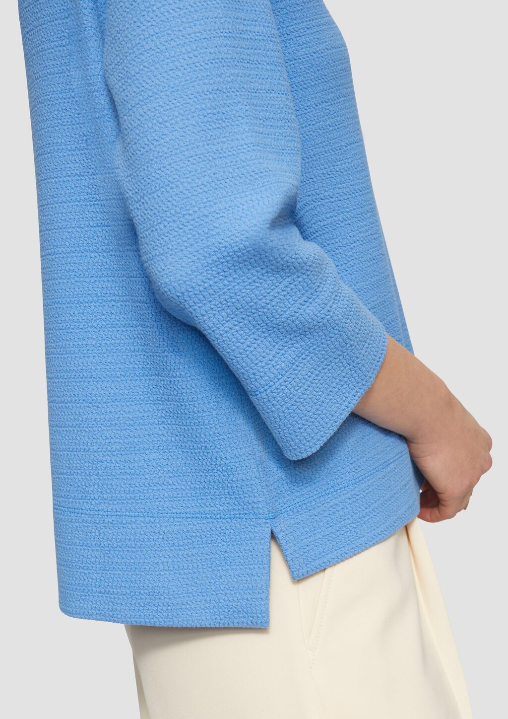 Strukturiertes Jersey-Sweatshirt mit V-Ausschnitt und 3/4-Ärmeln