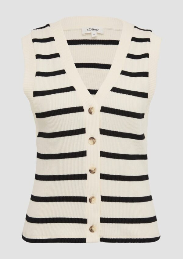 Geringelte Weste mit Rippstruktur und Knopfleiste
