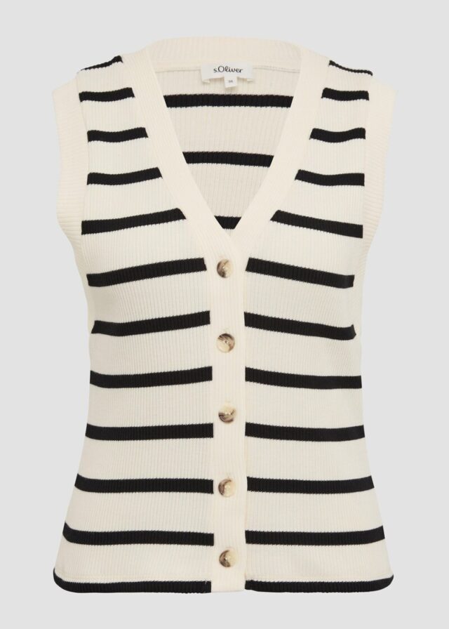 Geringelte Weste mit Rippstruktur und Knopfleiste