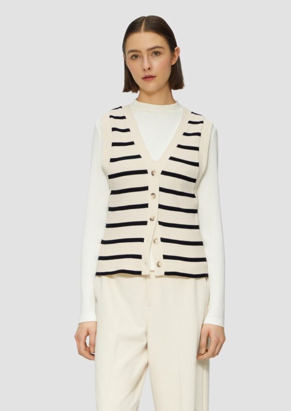 Geringelte Weste mit Rippstruktur und Knopfleiste