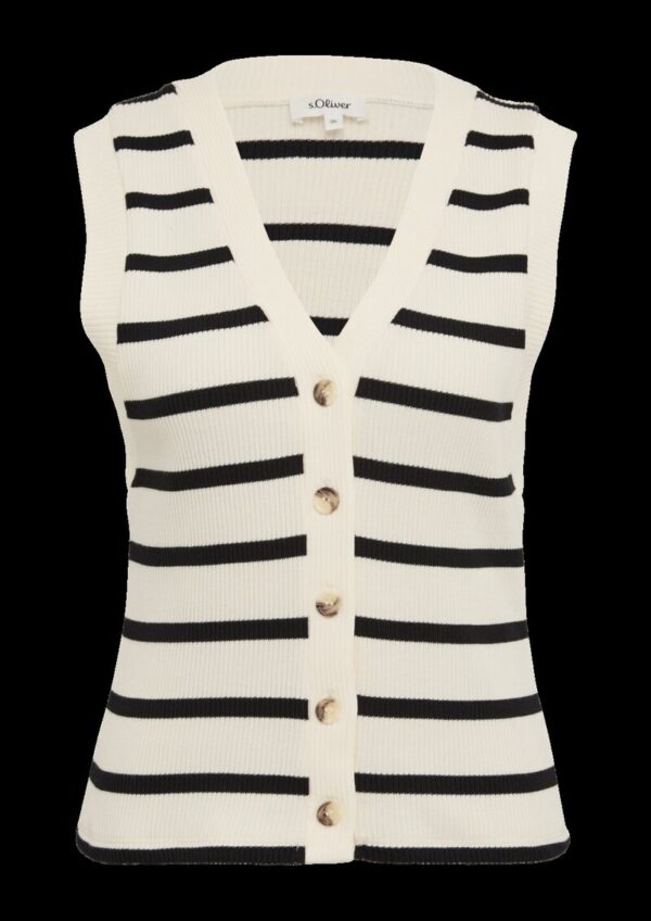 Geringelte Weste mit Rippstruktur und Knopfleiste