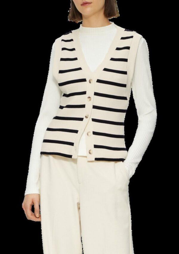 Geringelte Weste mit Rippstruktur und Knopfleiste