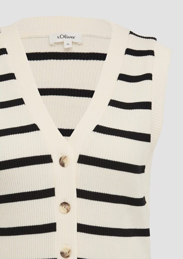 Geringelte Weste mit Rippstruktur und Knopfleiste