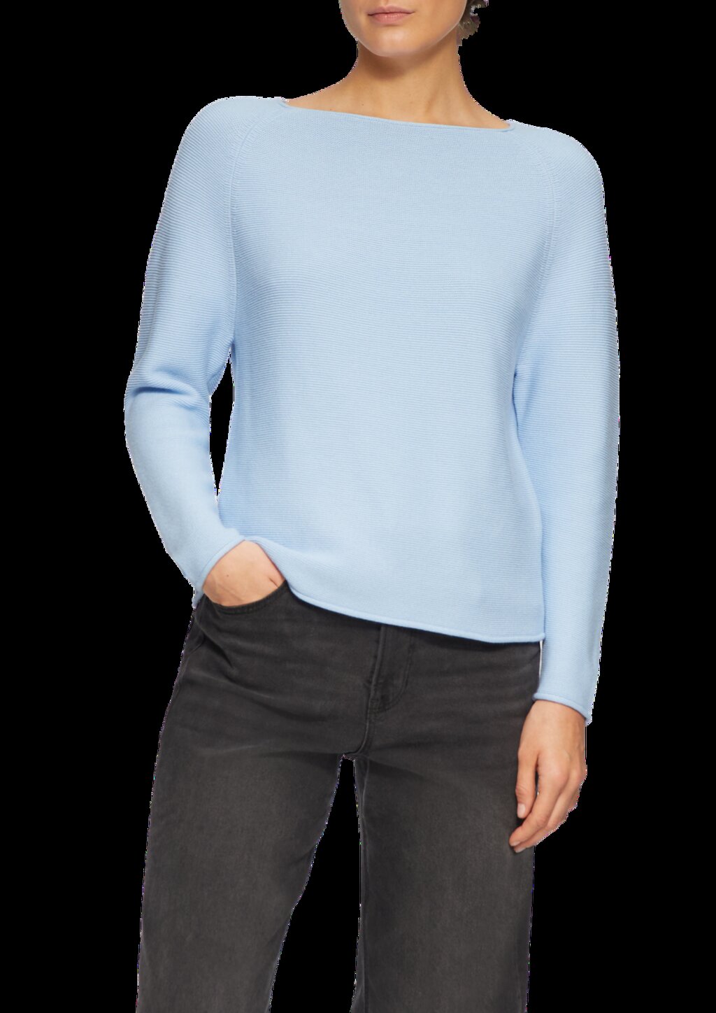 Strickpullover mit U-Boot-Ausschnitt und Rollsaum