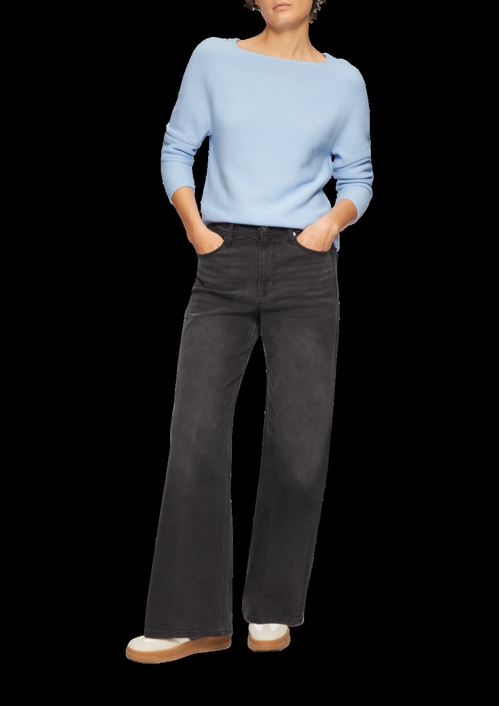 Strickpullover mit U-Boot-Ausschnitt und Rollsaum