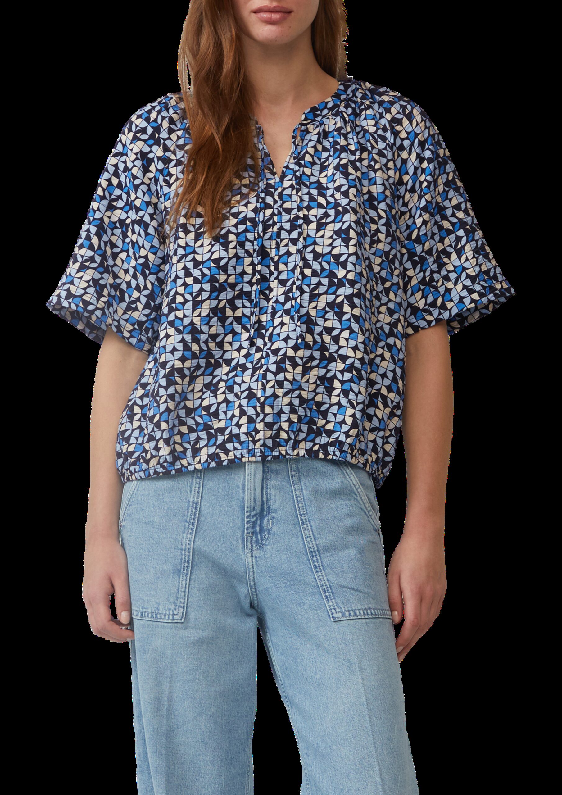 Strukturierte Bluse mit Halbarm im O-Shape