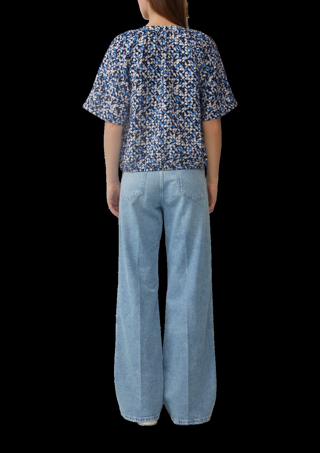 Strukturierte Bluse mit Halbarm im O-Shape