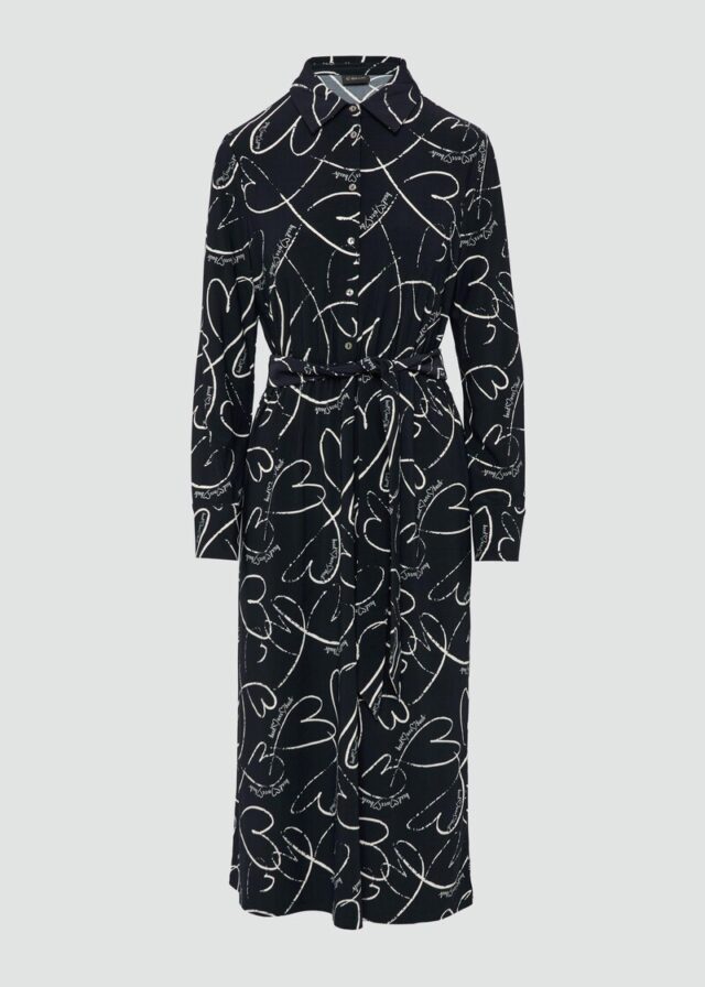 Hemdblusenkleid aus Jersey mit Bindegürtel und Herz-Print