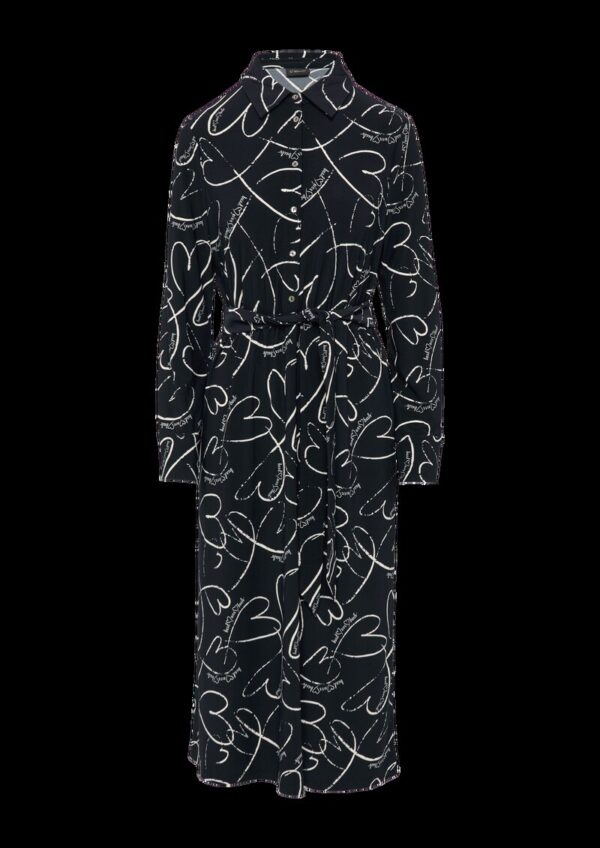 Hemdblusenkleid aus Jersey mit Bindegürtel und Herz-Print