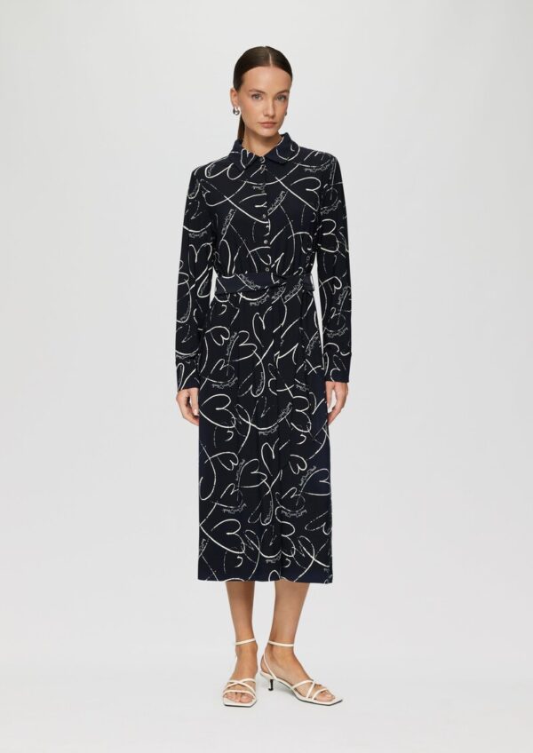 Hemdblusenkleid aus Jersey mit Bindegürtel und Herz-Print