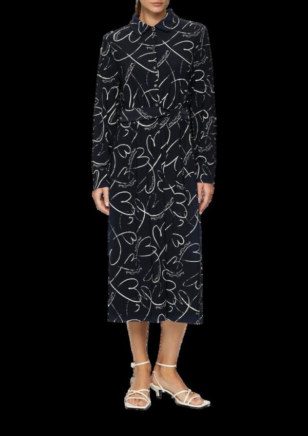 Hemdblusenkleid aus Jersey mit Bindegürtel und Herz-Print