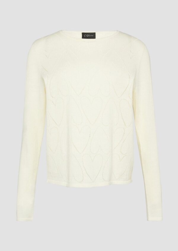 Feinstrickpullover mit Herz-Ajourmuster