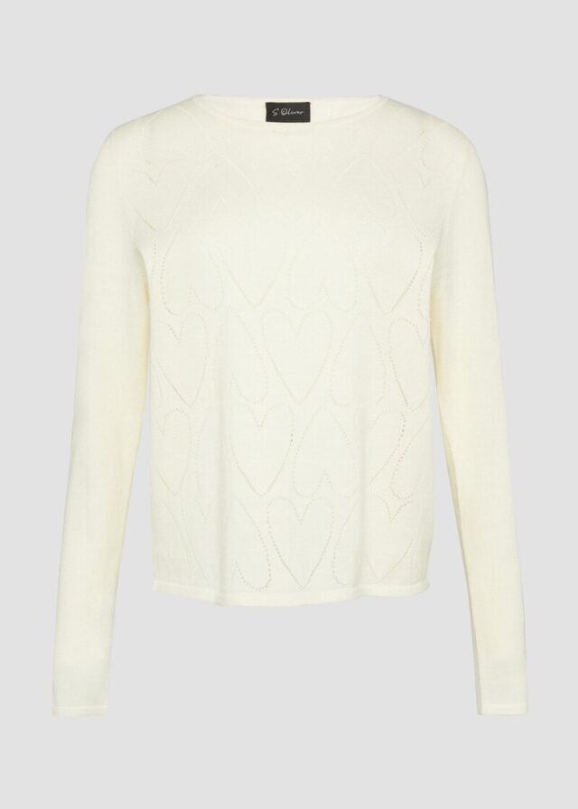 Feinstrickpullover mit Herz-Ajourmuster