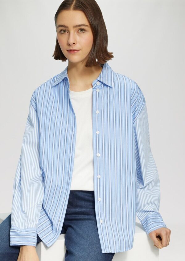 Popeline-Bluse im Relaxed Fit mit Streifenmix