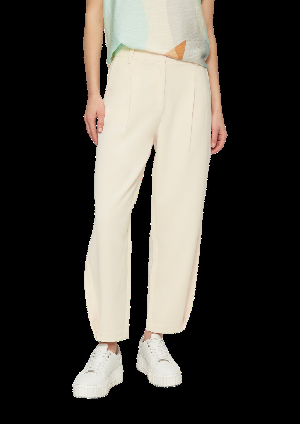 Cropped Hose mit Barrel Leg und Saum-Detail