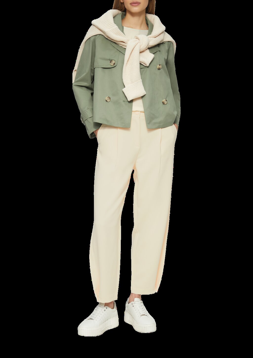 Cropped Hose mit Barrel Leg und Saum-Detail