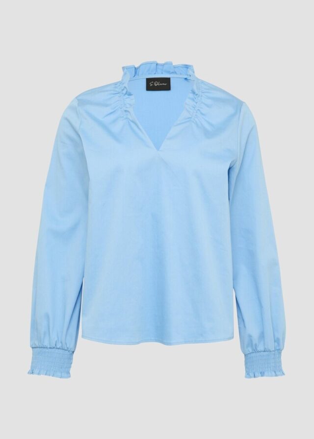 Bluse mit gerüschtem Kragen und gesmokten Bündchen