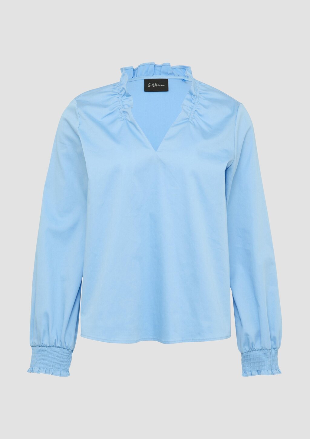 Bluse mit gerüschtem Kragen und gesmokten Bündchen