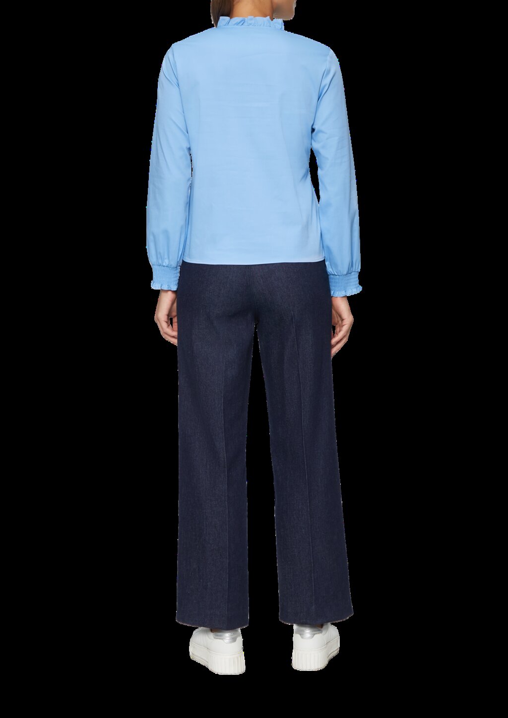 Bluse mit gerüschtem Kragen und gesmokten Bündchen