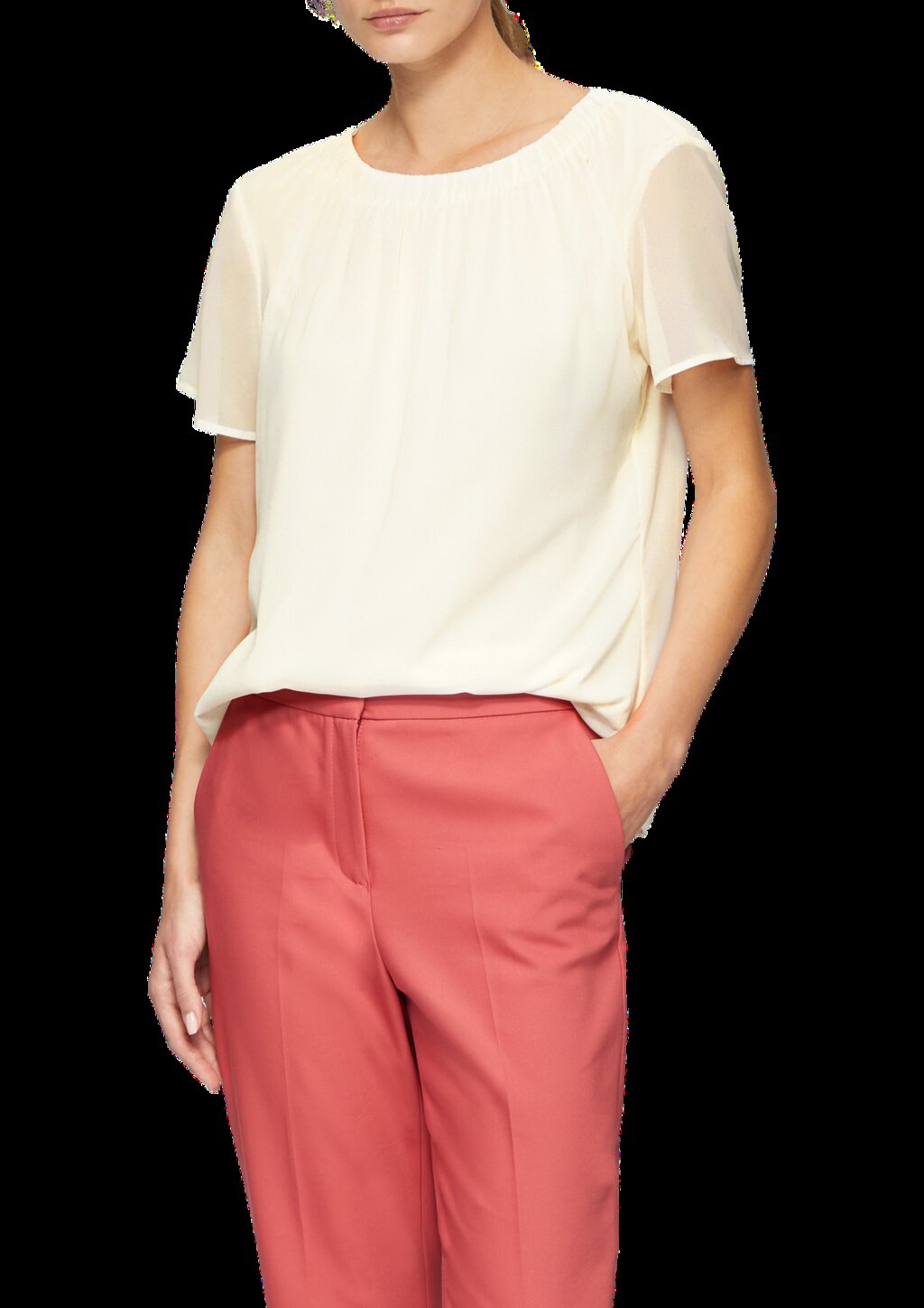 Chiffonbluse mit Falten am Ausschnitt