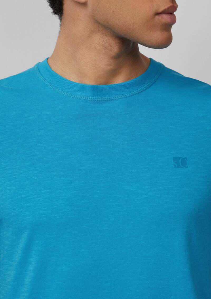 T-Shirt mit Flammgarnstruktur und Logo-Print