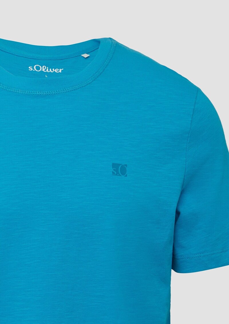 T-Shirt mit Flammgarnstruktur und Logo-Print