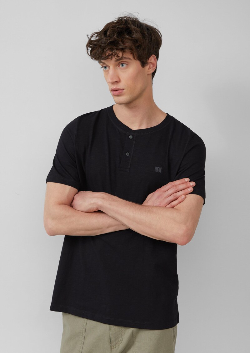 Henley-Shirt mit Flammgarnstruktur