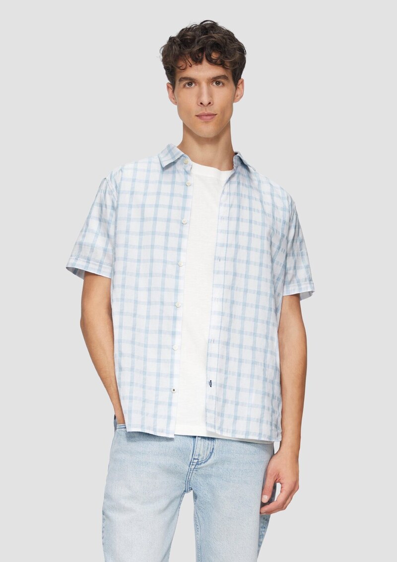 Regular Fit: Kariertes Kurzarmhemd mit Struktur