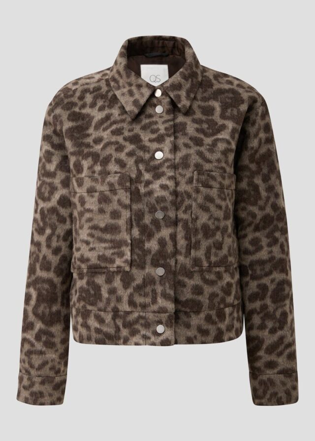 Jacke aus Wollmix mit Leo-Print