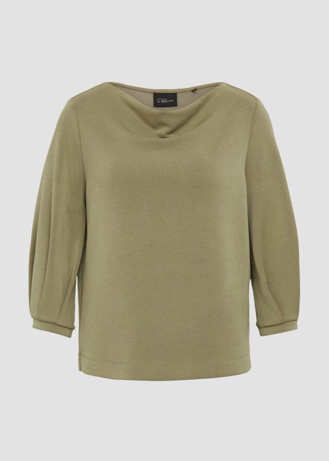 Loose-Fit-Shirt aus Interlockjersey mit Wasserfall-Ausschnitt