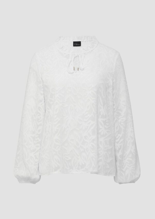 Semitransparente Bluse mit Tunika-Ausschnitt und Rüschen