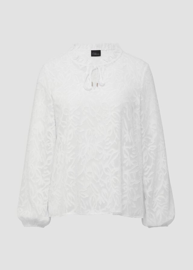 Semitransparente Bluse mit Tunika-Ausschnitt und Rüschen