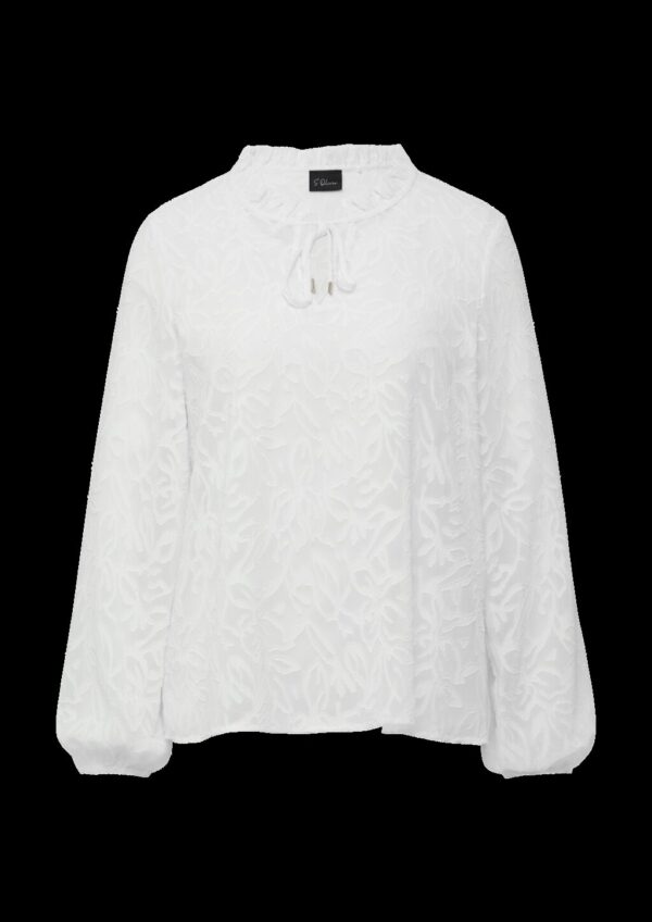 Semitransparente Bluse mit Tunika-Ausschnitt und Rüschen