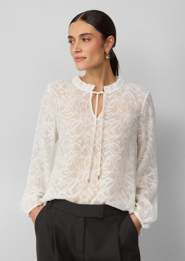 Semitransparente Bluse mit Tunika-Ausschnitt und Rüschen