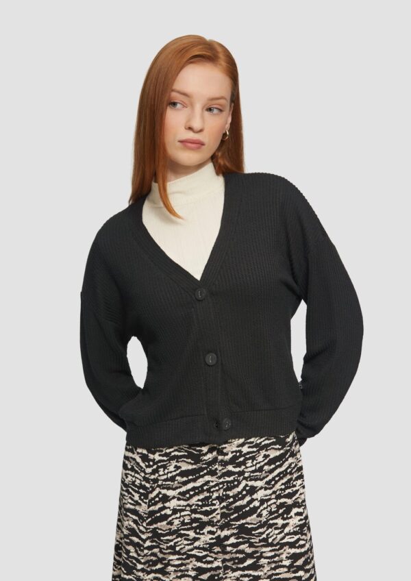 Shirtjacke mit Streifenstruktur und Knopfleiste