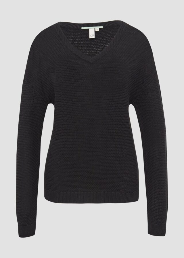 Pullover mit Strukturmuster und V-Ausschnitt