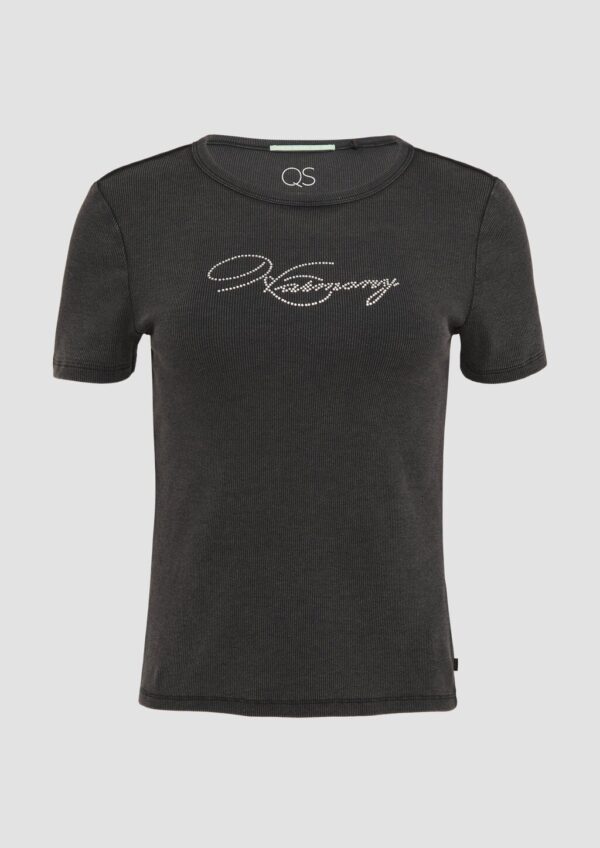 Rippshirt mit Acid-Waschung und Strass-Wording