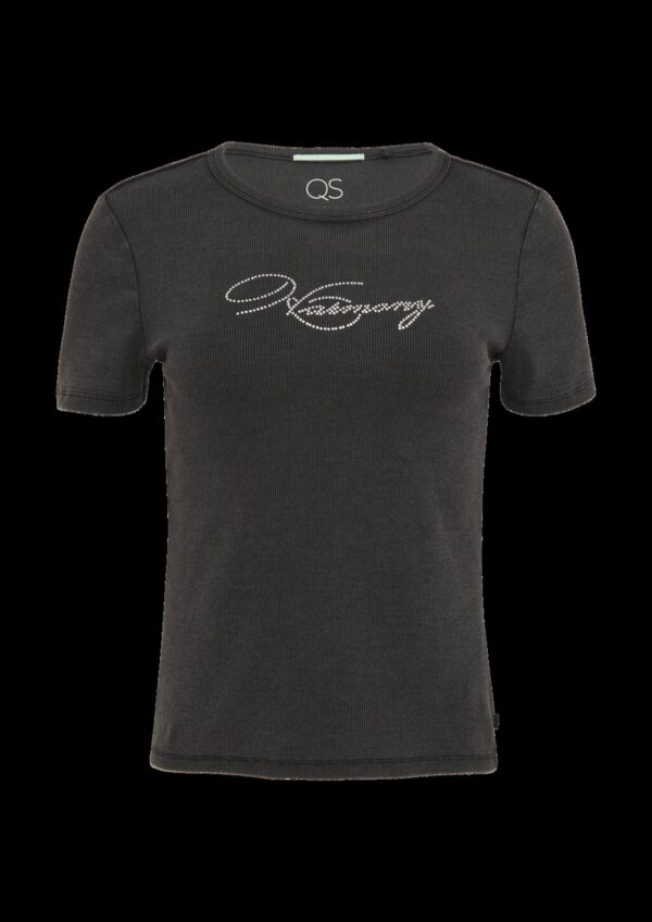 Rippshirt mit Acid-Waschung und Strass-Wording