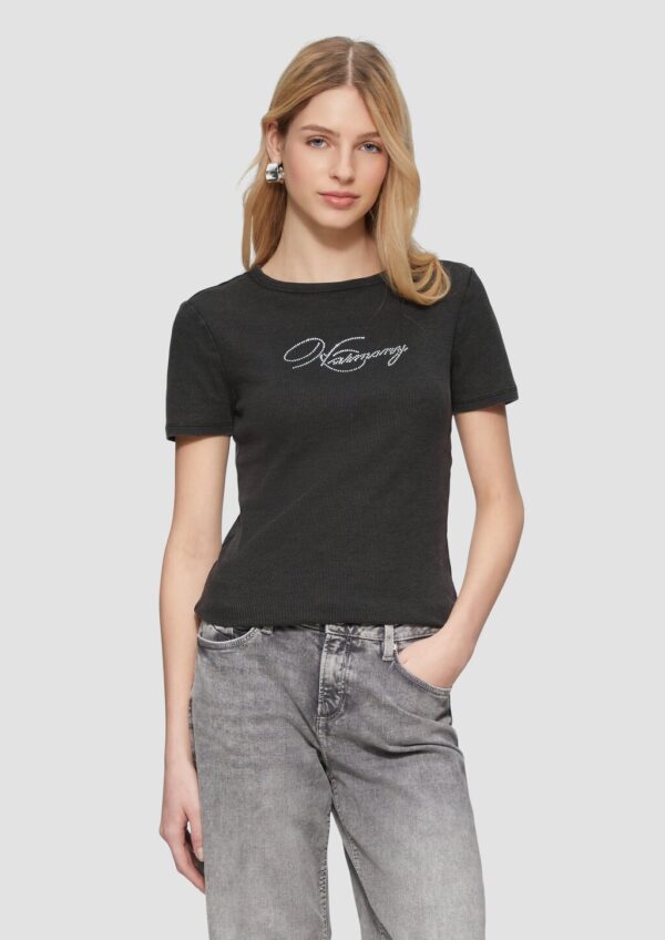 Rippshirt mit Acid-Waschung und Strass-Wording