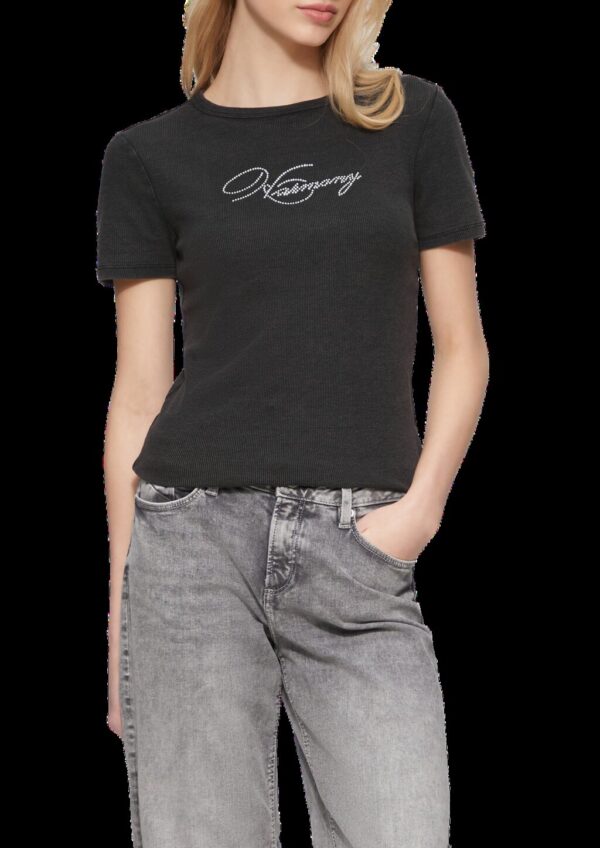 Rippshirt mit Acid-Waschung und Strass-Wording